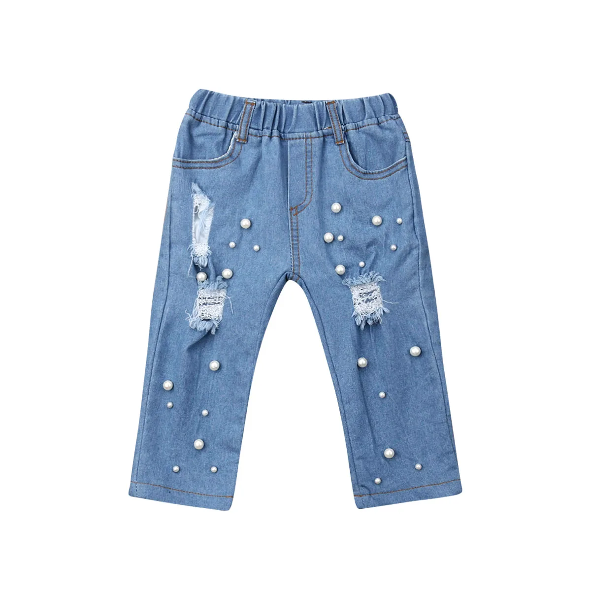 Модные детские джинсовые штаны для маленьких девочек летние рваные с эластичной