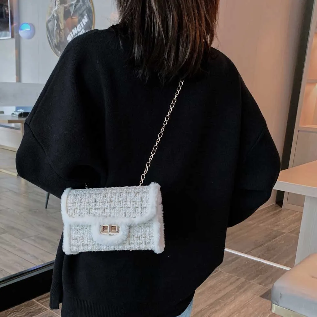 Женская сумка через плечо новинка 2019 модная шерстяная на цепочке женская