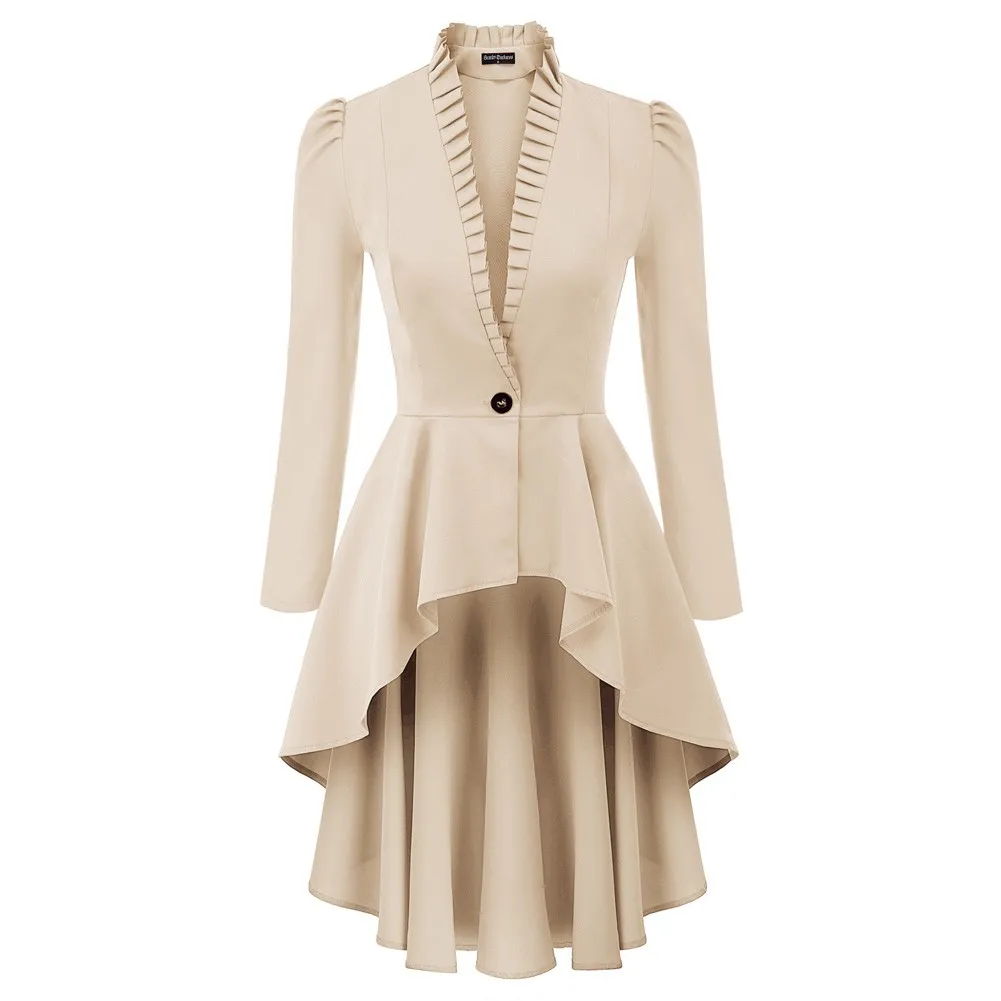 

Женское длинное пальто с высоким низким подолом, элегантный повседневный топ в стиле стимпанк с длинными рукавами-фонариками, воротником-с...