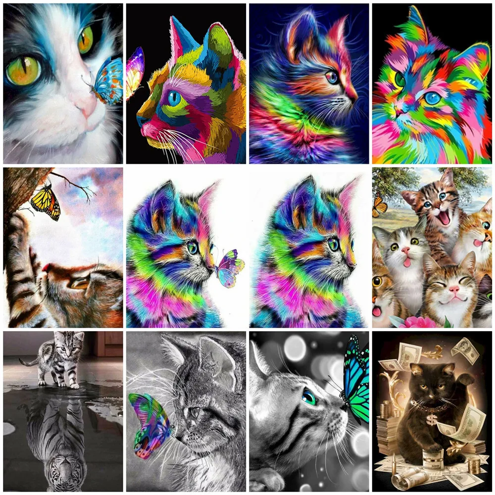

HUACAN фотографии по номеру цветное кошачье комплекты, украшение для дома раскраска Краски Раскраска по номерам бабочка Животные ручной Краск...