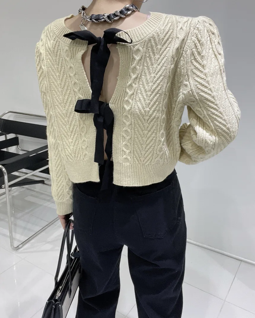 

SuperAen 2021 осенний Новый дизайн бандажный свитер с бантом Сзади Женский однотонный Повседневный пуловер с круглым вырезом