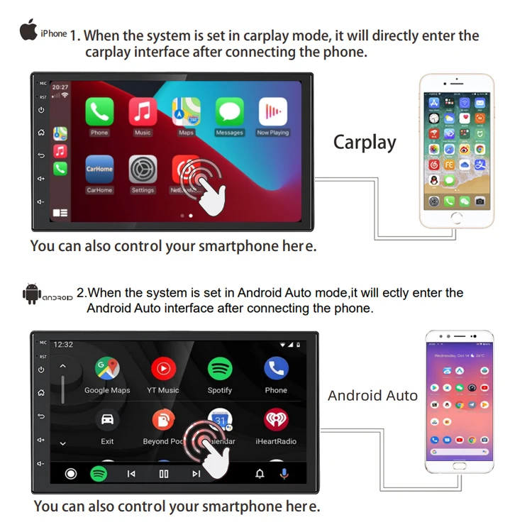 Автомагнитола 2DIN AHD Carplay Android 10 AM FM 2.5D 7 дюймов Maltimedia стерео DSP и RDS 2 Гб + 32 ГБ