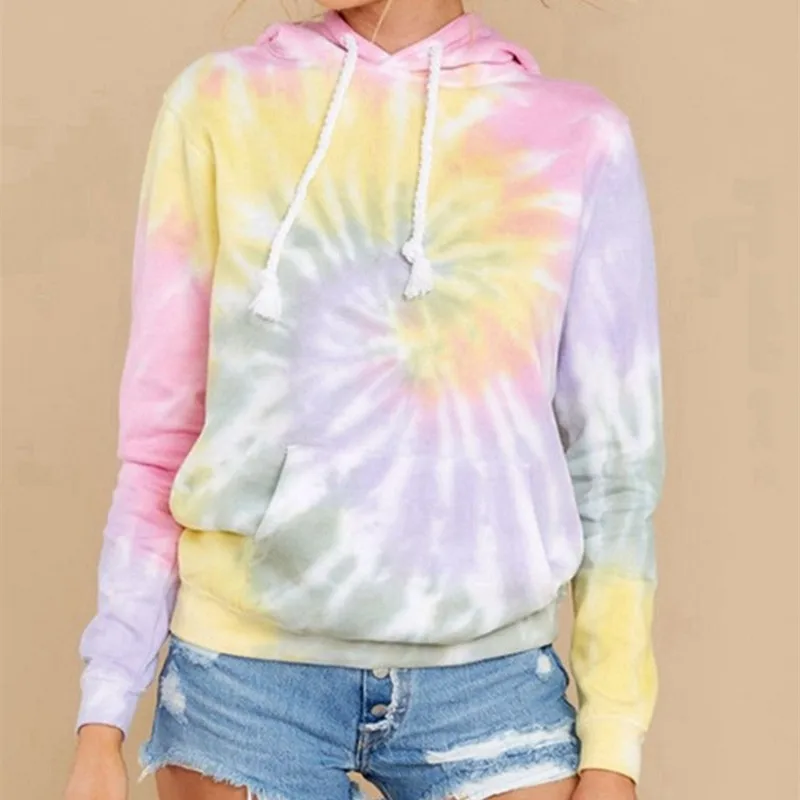

Hoodie Sweatshirts Women Tie Dye Autumn Long Sleeve 2021 Oversize Ladies Pullovers Casual Loose Pocket Hooded Shirt Streetwear
