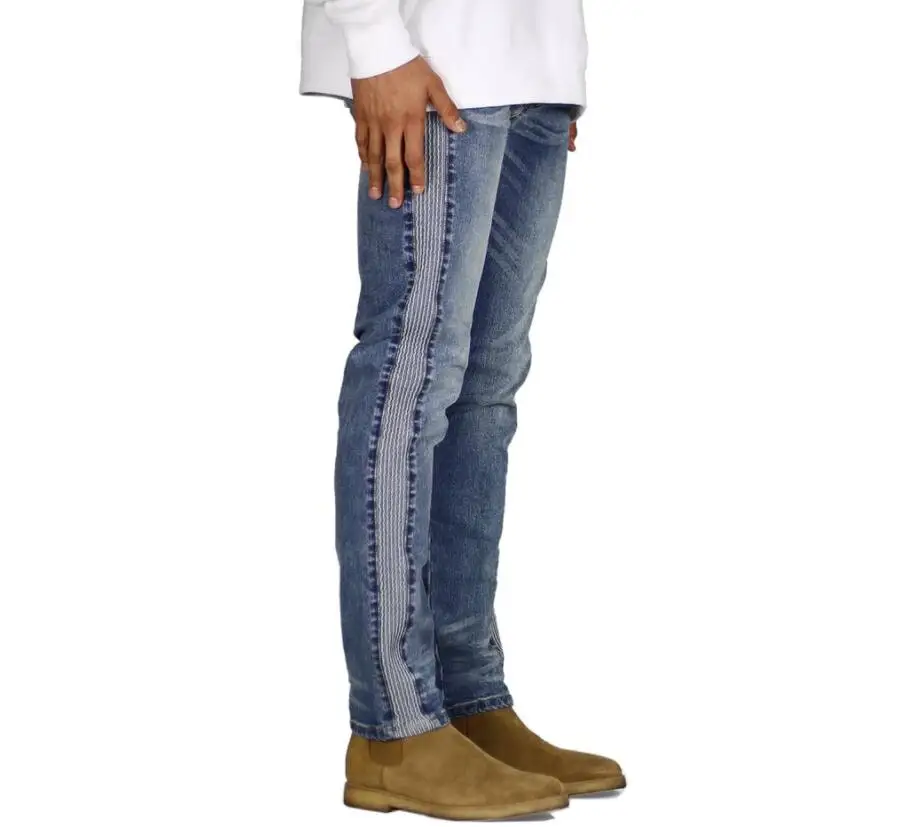 

Men's Skinny Elastic Denim Jeans Fashion Casual Side Stripe High Street Jeans