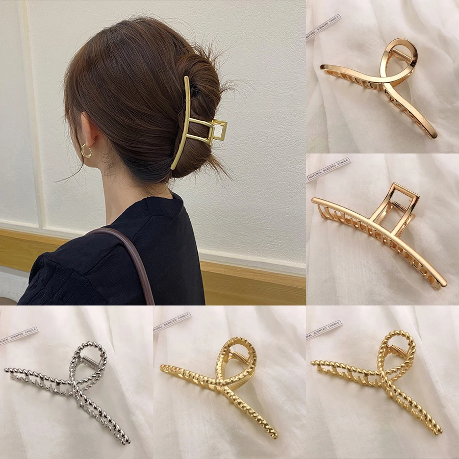 

2021 Metal Hollow Out Geometric Hair Claw For Women Ladies Elegant Hair Accessories Cross Crab Bath Clip Fashion Girl Headwear