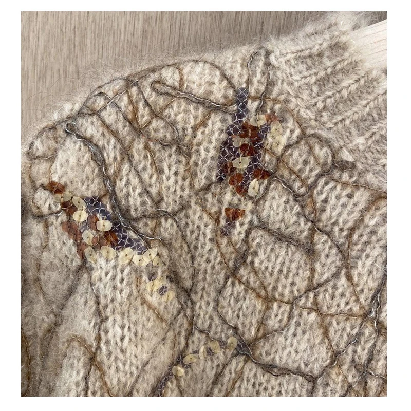 

high quality women wool sweater women loose winter tops outwear with beading fashion embroidery sweater