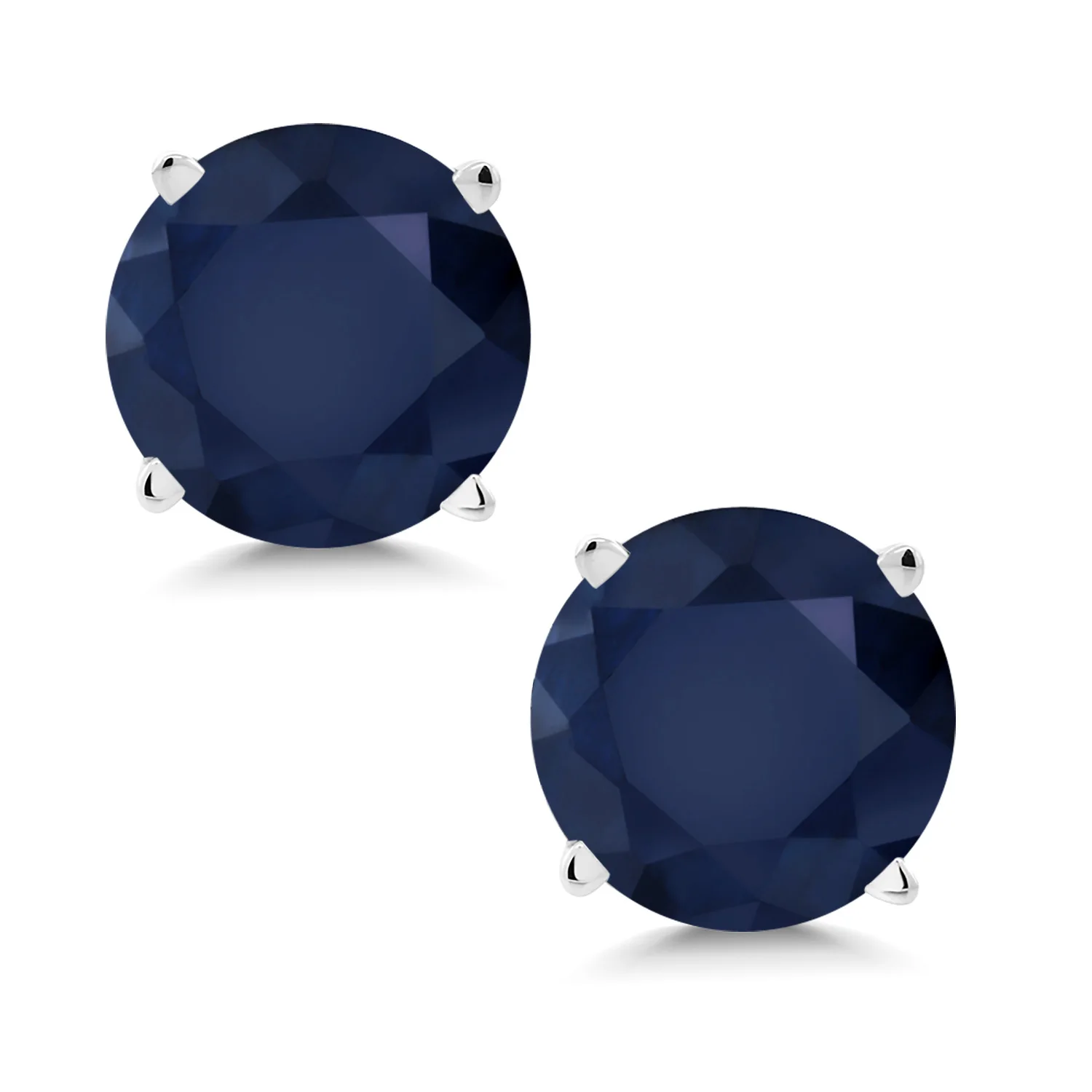 Серьги GemStoneKing из белого золота 14 к для женщин 2,00 Cttw 6 мм круглой огранки серьги-гвоздики с натуральным синим сапфиром