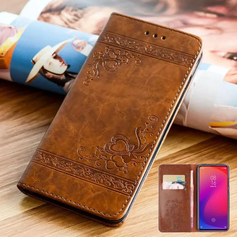 Кожаный чехол книжка в стиле ретро для Xiaomi Redmi Note 9S 8 Pro с тиснением кошелек 7