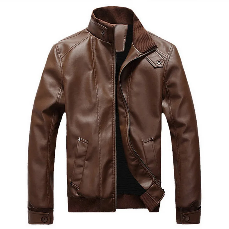 MJARTORIA 2019 New Fashion Autumn Male Leather Jacket Plus Size 3XL Black Brown Mens Stand Collar Coats Biker Jackets | Мужская одежда
