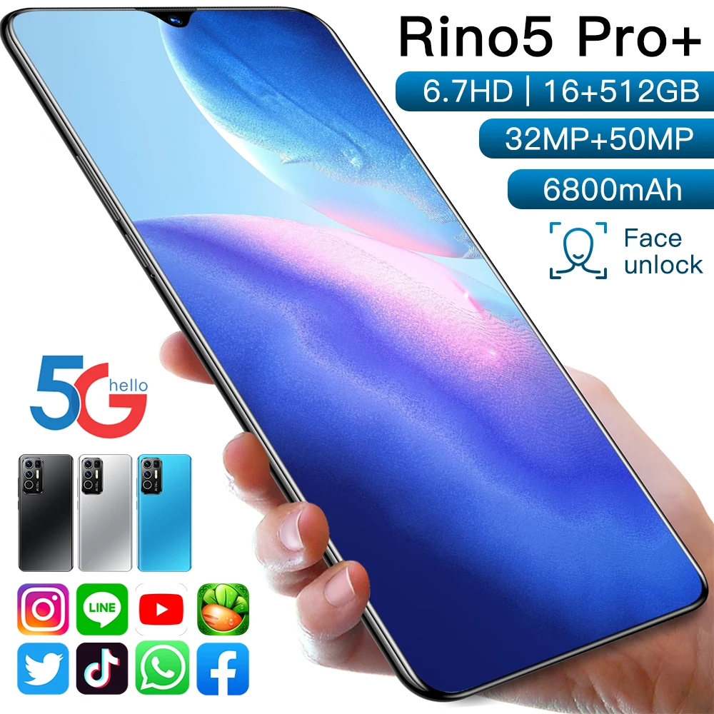 

2021 New Glaxy Rino5 Pro 6.7 Inch 6800mAh Smartphone 32MP 50MP 5G Net 16GB 512GB Deca Core Cellphone Snapdragon 888 Mobile Phone