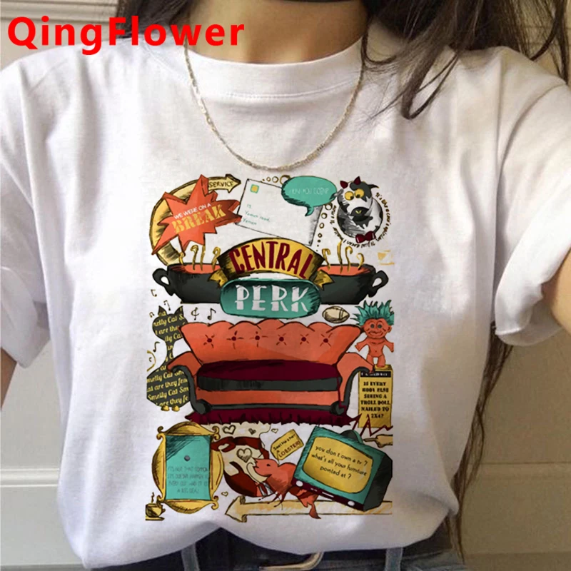 

Футболка женская с забавным мультипликационным рисунком, топ в стиле 90-х, с принтом «Друзья, ТВ-шоу», в стиле Харадзюку, летняя повседневная