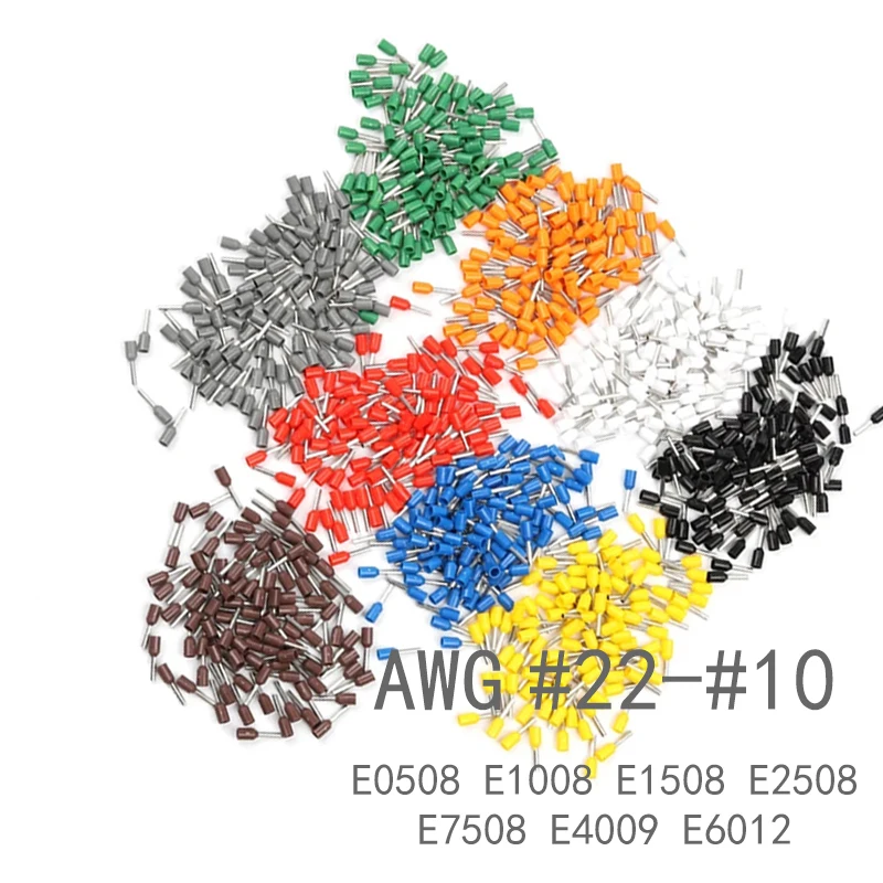 100 шт. E0508 E1008 E1508 E2508 22 10 AWG Изолированные Наконечники Клеммная колодка шнур