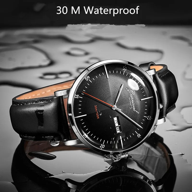 

Luxury Brand CARNIVAL Fashion Automatic Watch Men MIYOTA Sapphire Mechanical Watch Double Calendar Waterproof Leather Strap