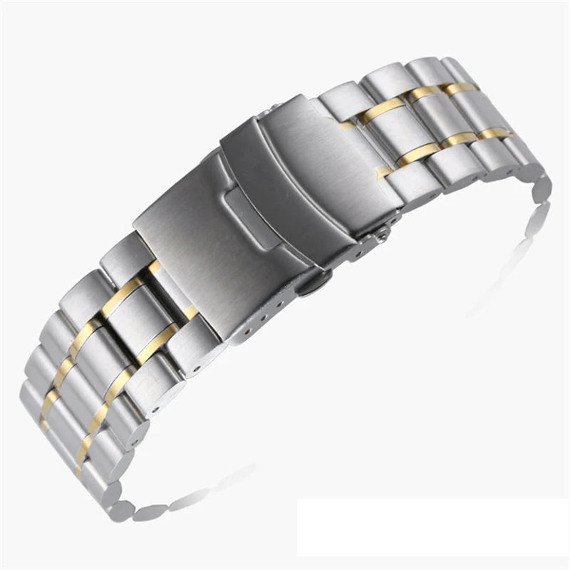 Stainless Steel Watchband 18 20 22 24mm Universal Arc Interface Curved End Straps Wristband Safety Folding Buckle Accessories enlarge