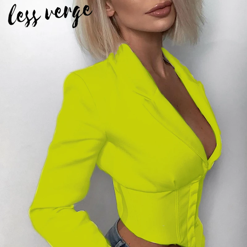 Женский короткий пиджак с длинным рукавом v образным вырезом|Женские пиджаки| |