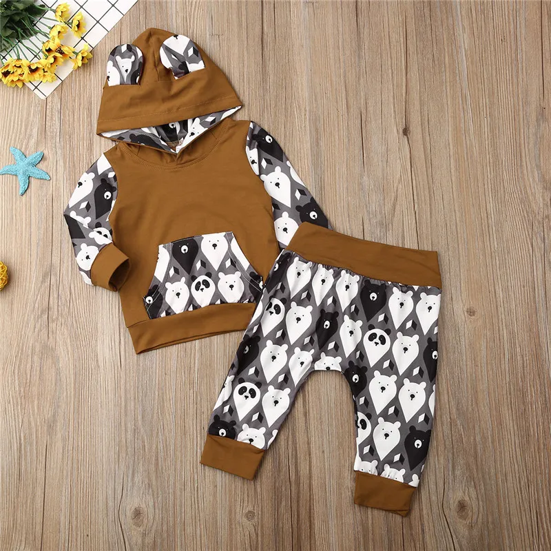 

Autumn Winter Newborn Baby Girl Boy 0-24M Clothes Printed Hooded Top + Long Pants 2PCS Outfits