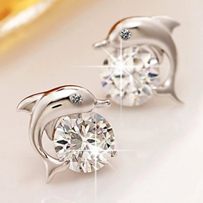 

Foydjew 2021 New Plated 925 Silver Jewelry Wholesale Factory Dolphin Stud Earrings Korean Fashion Earring