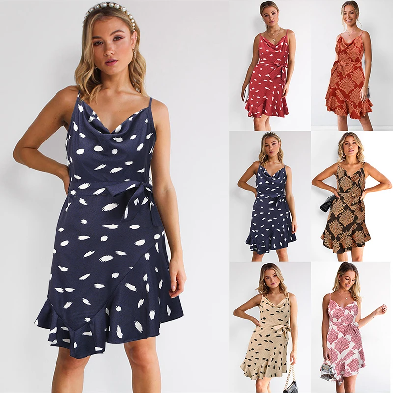 

Женское мини-платье в горошек, с V-образным вырезом и открытой спиной