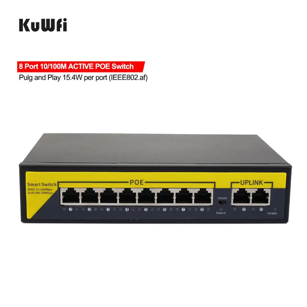 48 В POE коммутатор 10/100/1000 Мбит/с Ethernet 8 портов гигабитный RJ45 концентратор + 2 порта