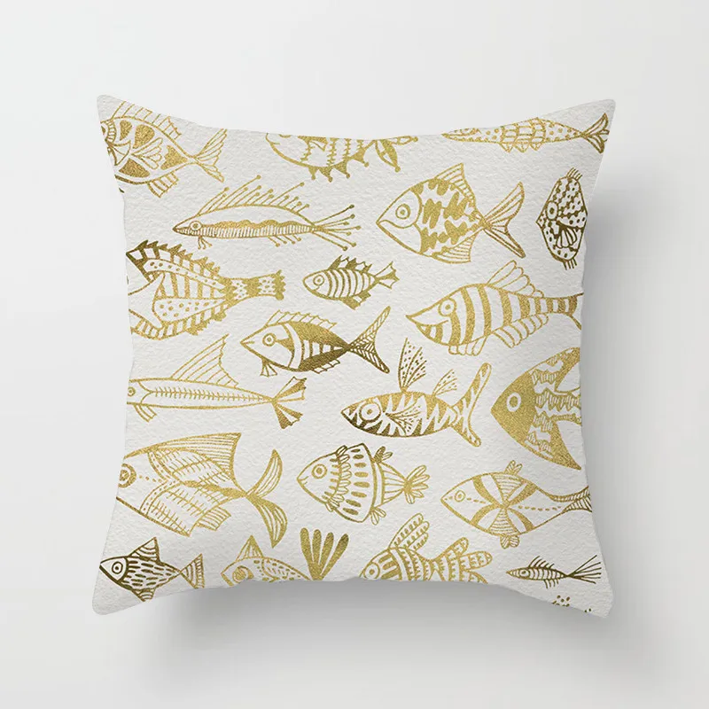 

Fuwatacchi Geometric Golden Cushion Cover Leaf Pineapple Fish Pillow Cover Decorative Sofa Soft Throw Pillowcase