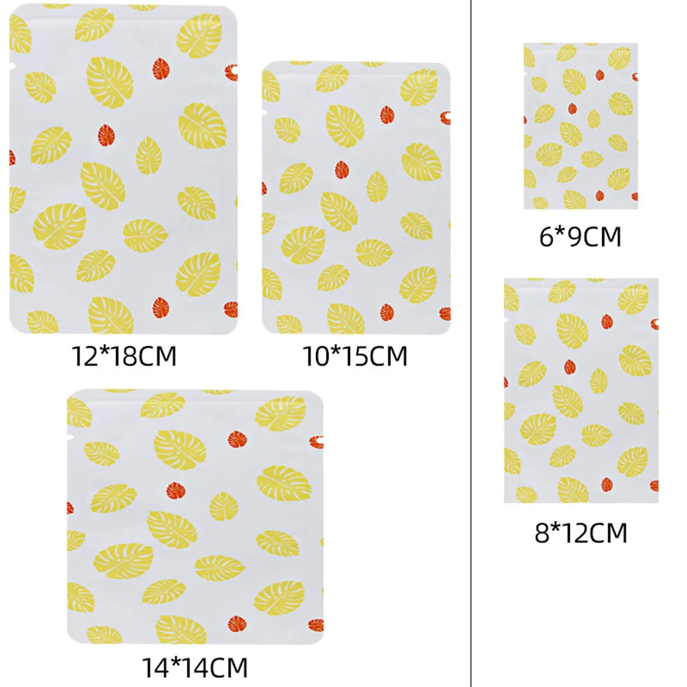 

1000Pcs Yellow Leaves Flat Top Pure Mylar Foil Pouches Heat Sealing Packing Bag Recyclable Dried Fruit Coffee Powder Storage Bag