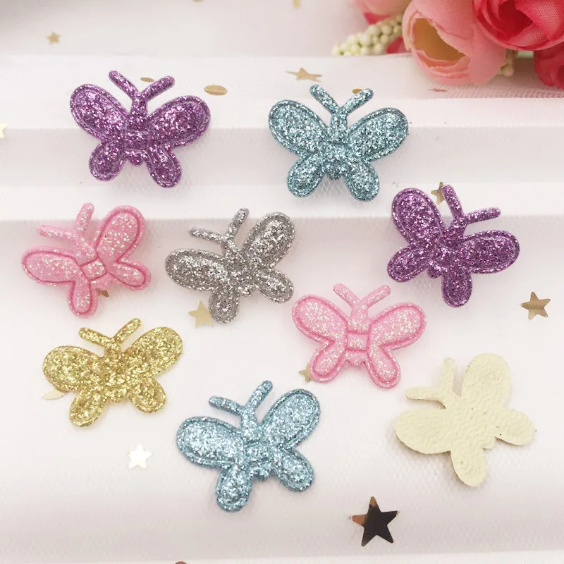 New Mix 60pcs Glitter Padded Cloth Pretty mini Butterfly Applique Wedding Patches DIY Hair Clip Accessories Craft Supplies SE178 | Дом и сад