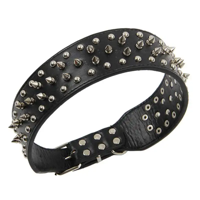 

HOT-PU Leather Spiked Studded Dog Collar 2" Wide 31 Spikes 52 Studs-Black M