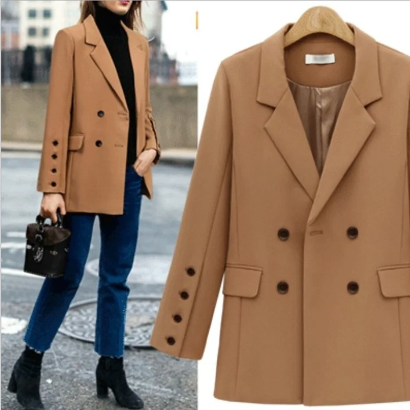 

2021 Autumn Winter New temperament Retro Blazers women Casual Classic Women's Outerwear fashionable Double breasted coats ladies