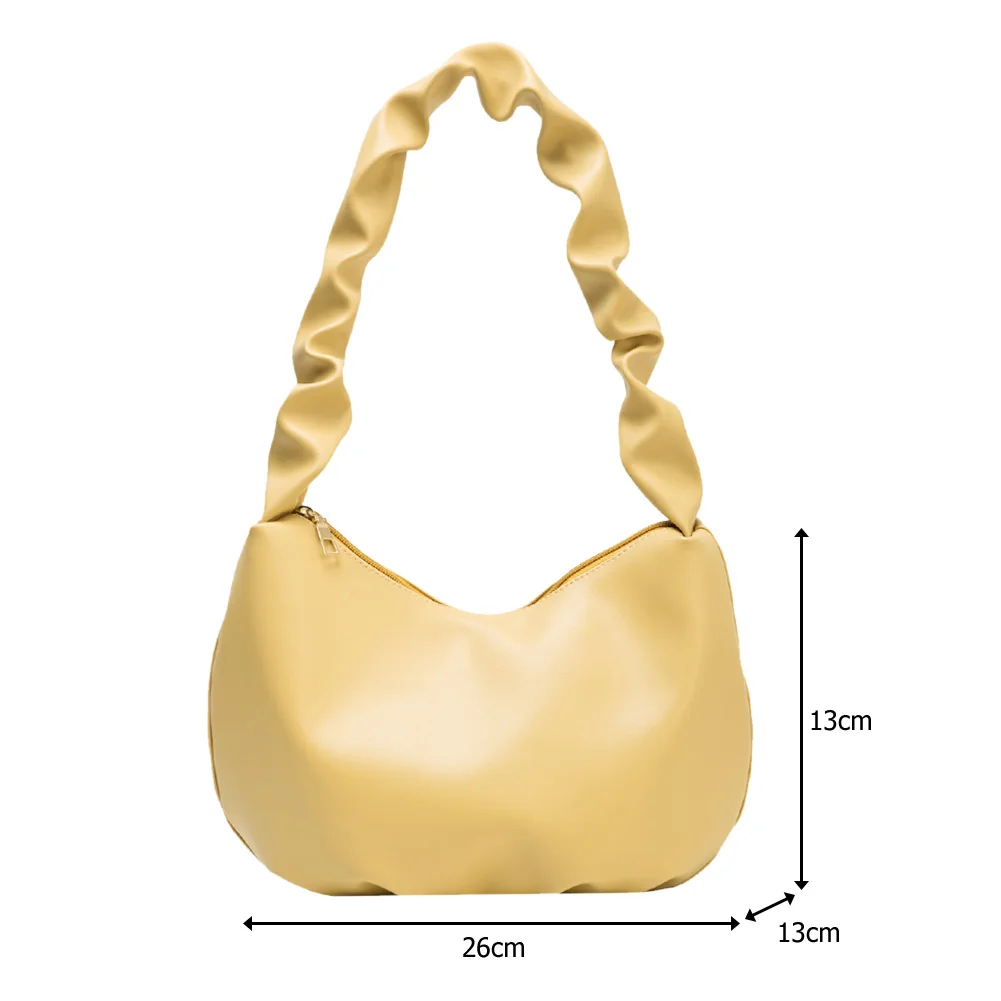 

Fashion Solid Color Pleated Handle Handbags Casual Soft PU Leather Women's Shoulder Bag Portable Street Travel Shopping Purse