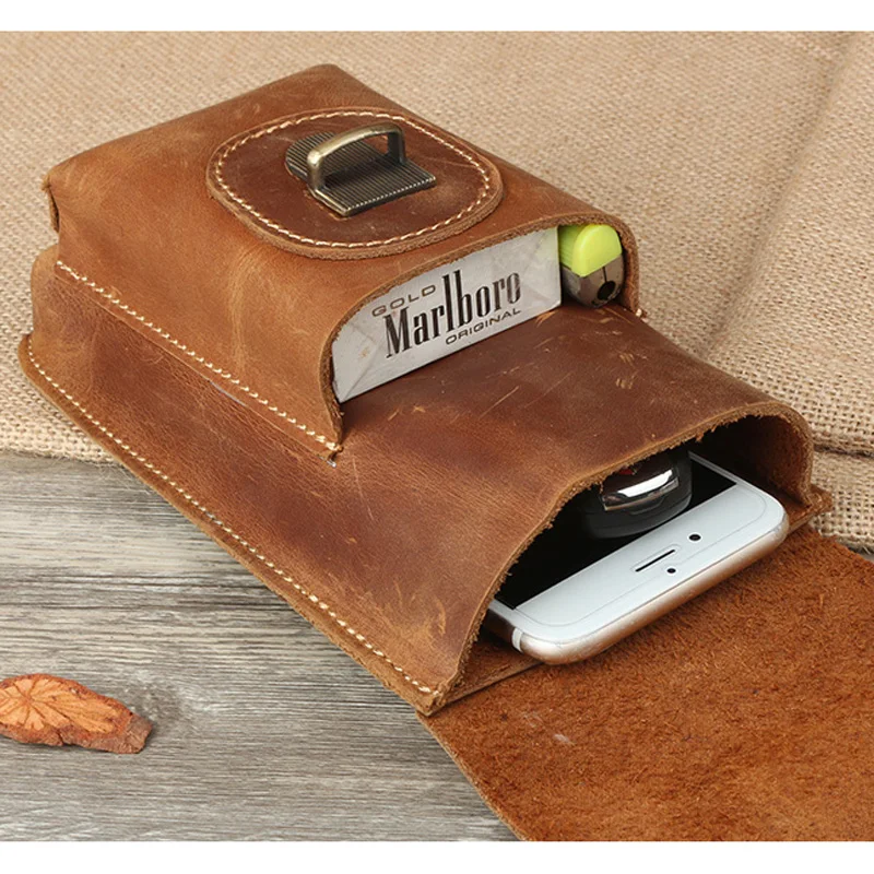 Поясная сумка для мужчин поясная из натуральной кожи Crazy Horse мобильный телефон с