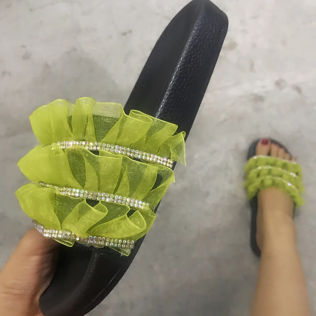 Повседневное кружево Стразы шлёпанцы для женщин с открытым носком модные