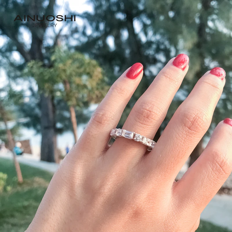 

AINUOSHI 925 Sterling Silver Personalise SONA Diamond Engagement Rings For Women Unique Eternity Rings