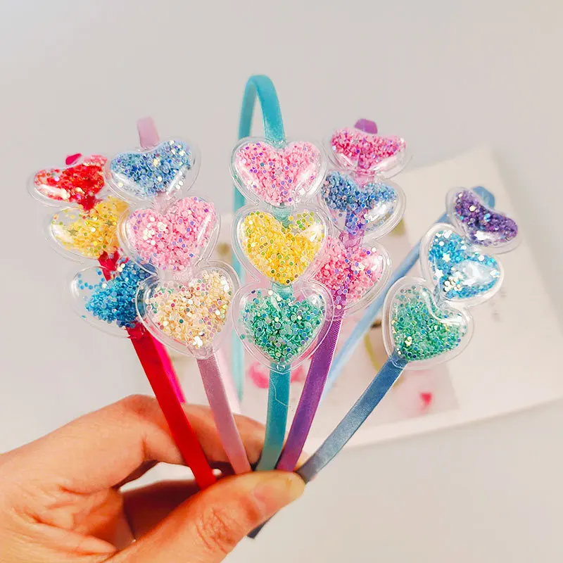 

1PC Baby Heart Hairbands Transparent Sequin Hair Hoops Girls Glitter Headbands Lovely Korean Hair Accessories 2021