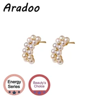 aradoo light luxury natural pearl earrings s925 silver needle earrings c type sweet temperament pearl earrings retro earrings