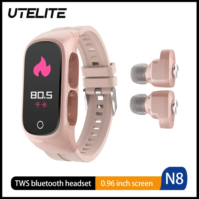 

Умные часы UTELITE N8 с беспроводными наушниками TWS Bluetooth 5,0, гарнитура, монитор сна, пульсометр, умные часы PK T90 LT04