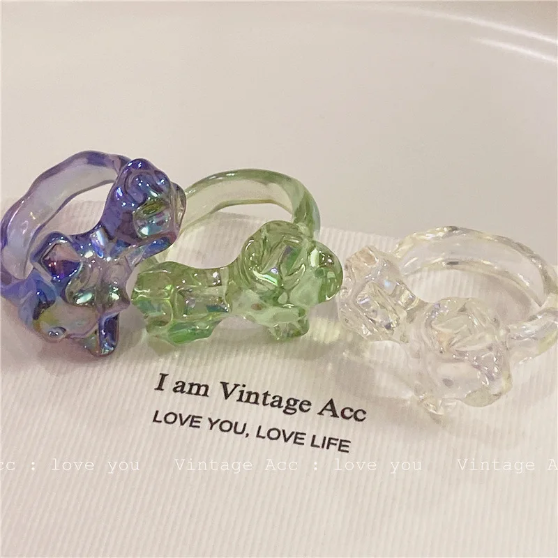 

New Korean Transparent Rings Symphony Cartoon Animal Bear Rings for Women Girl Summer Cute Y2K Jewelry Accessories Gift