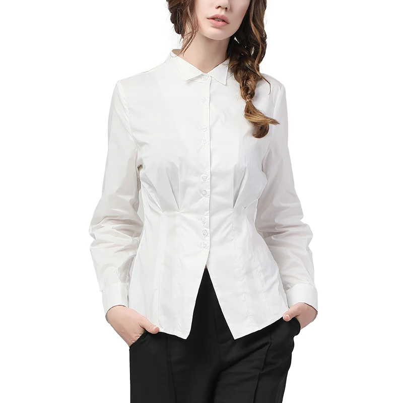 

Fashion White Cotton Women' Shirt Elegant Long Sleeve Turn-Down Collar Office Ladies Tops High Waist Slim All-Match Spring Shirt