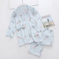 japanese kimono ladies spring and summer pajamas two piece three quarter sleeved trousers cotton crepe lace home service set