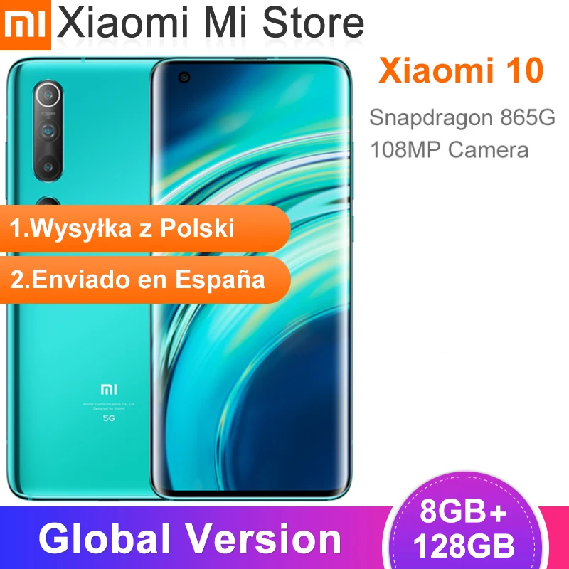 Глобальная версия Xiaomi Mi 10 8 ГБ 128 5G Snapdragon 865 LPDDR 5 108MP Quad Camera 6 67 &quotAMOLED жидкости экран