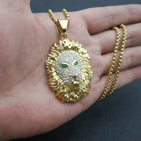 iced out bling lion head pendants with rope chain gold color stainless steel aaa cubic zircon mens hip hop jewelry gift