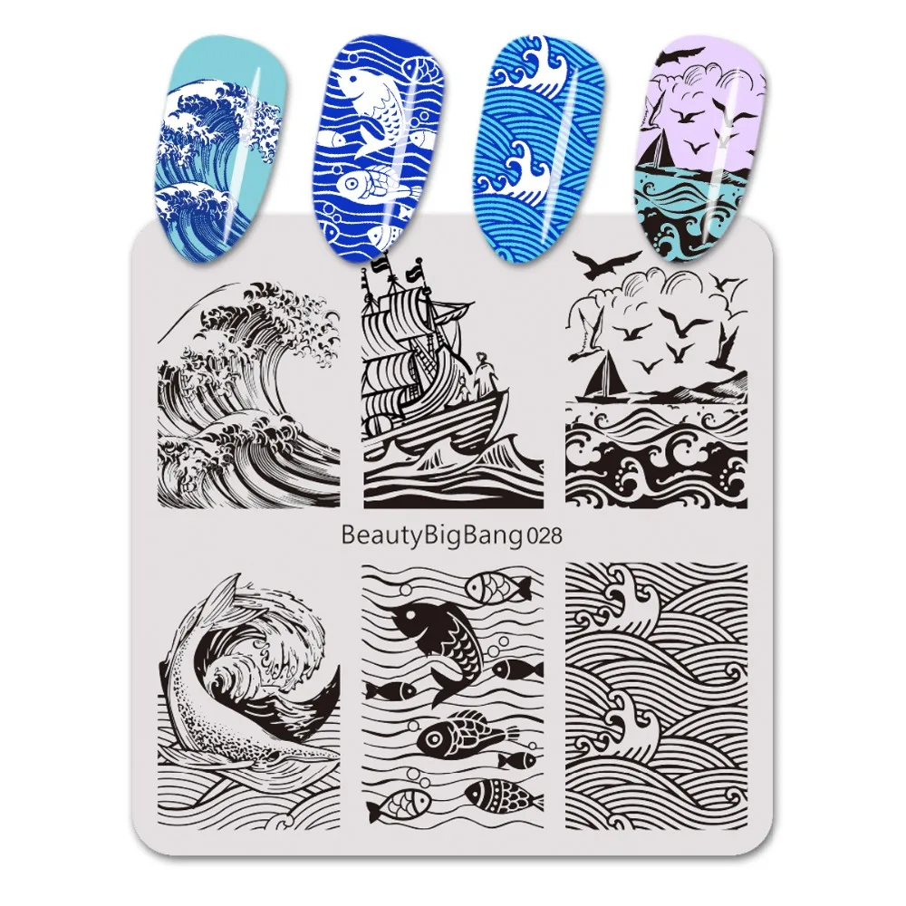 

BeautyBigBang 6*6cm Stamping Plates for nails Dolphin Fish Seagull Pattern Nail Art Stamp Stencils Template Stamping BBB028
