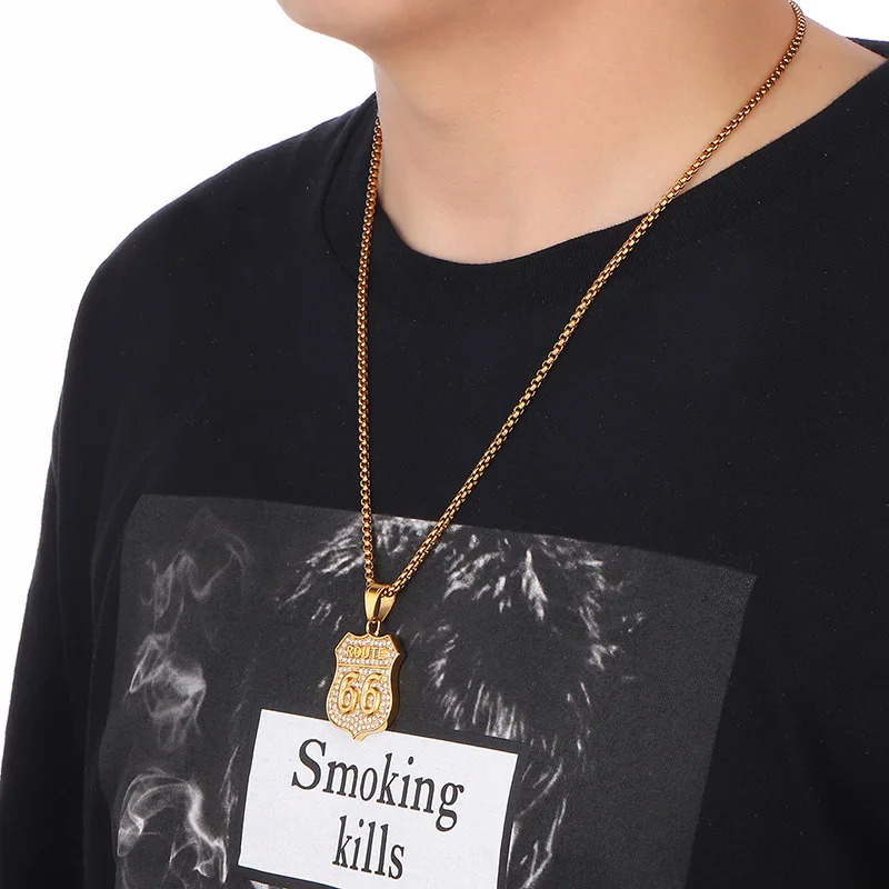 Вакуумное Гальваническое Золотое колье в стиле хип хоп 66 шоссе из титановой
