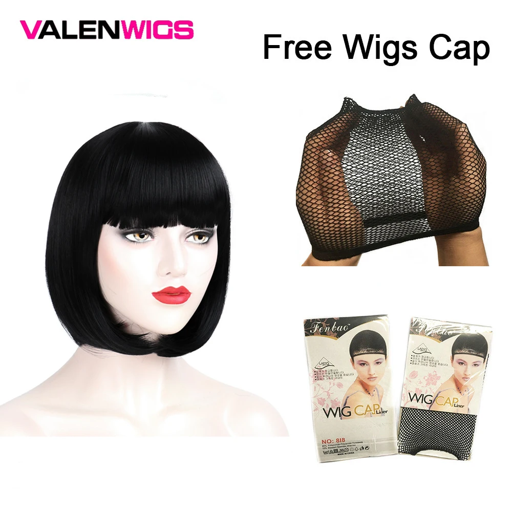 Парики Valenwigs с короткими натуральными волосами Боб прямые плоской челкой