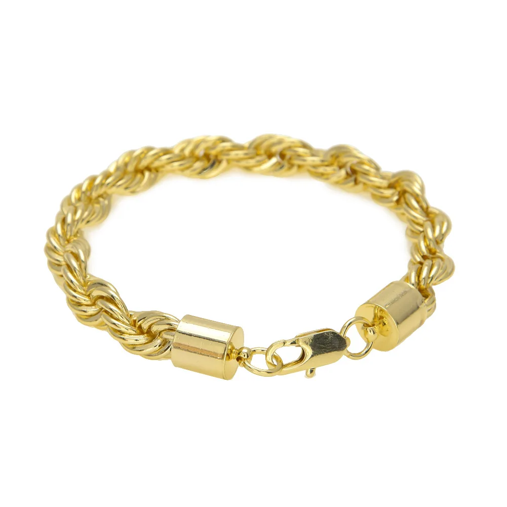 

10MM Thick Twist Rope Chain Bracelet 14K Gold Classic Punk Mens Long Bracelet 22CM Jewelry Gift