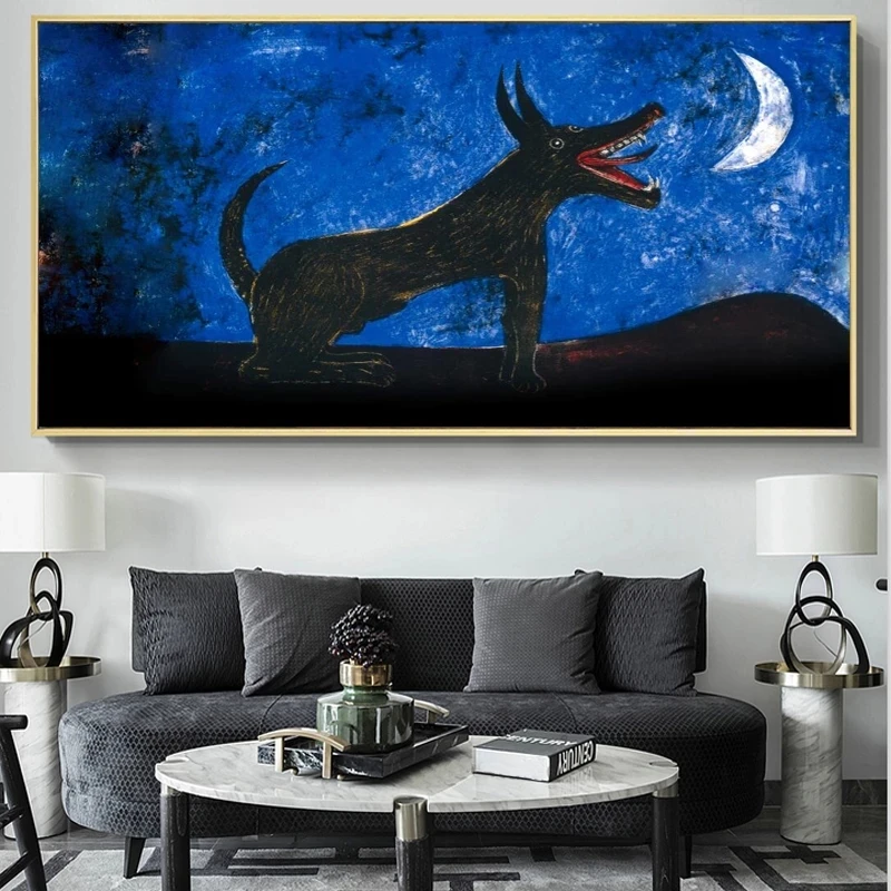 

Tengu Food Moon Wall Art Decor Wall Canvas Art Poster and Print Abstract Animal Painting on Canvas Picture for Living Room Decor