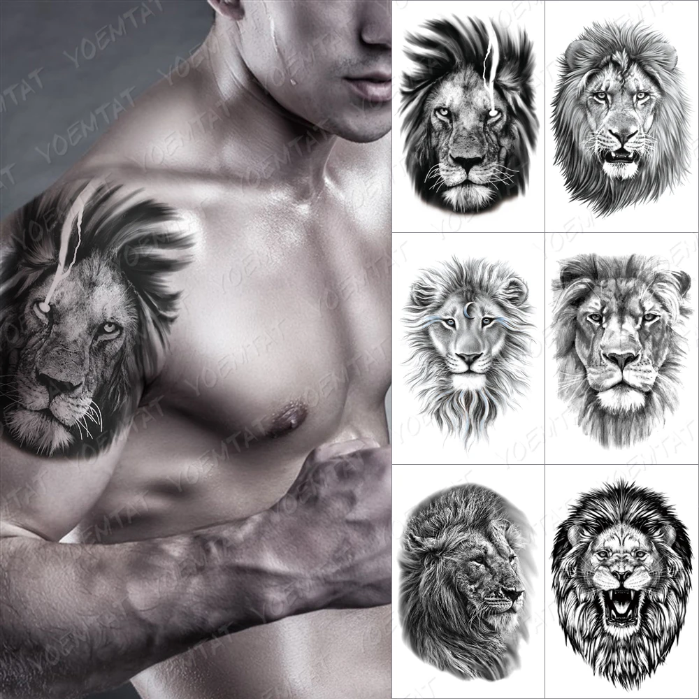 

Realistic Lightning Lion Temporary Tattoo Sticker For Men Women Wolf Tiger Waterproof Fake Henna Wild Animal Body Art Tatoo