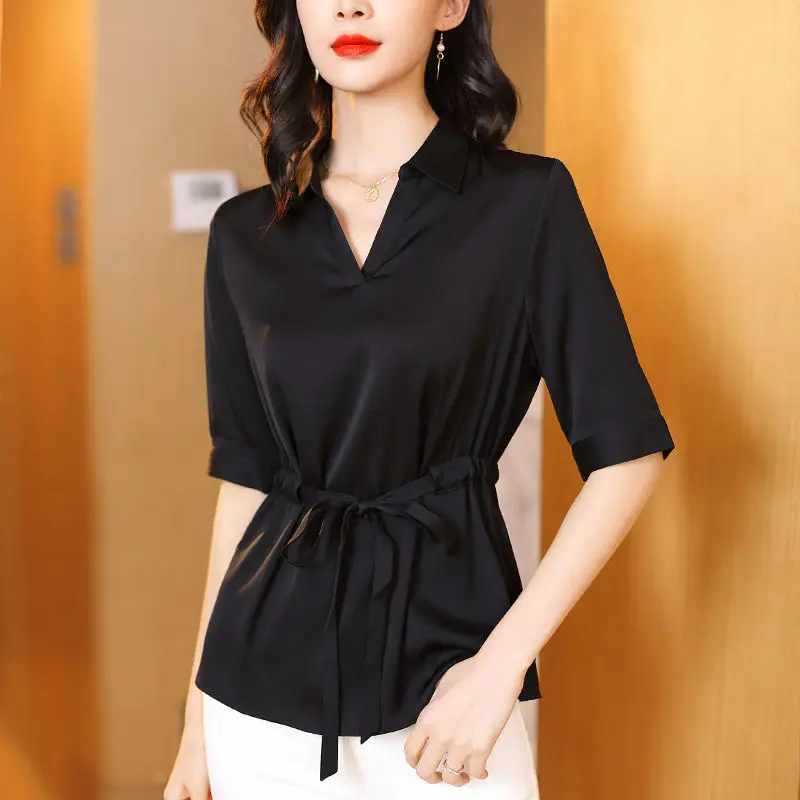 Новые женские весенне-осенние блузки модные однотонные Женские топы с длинным