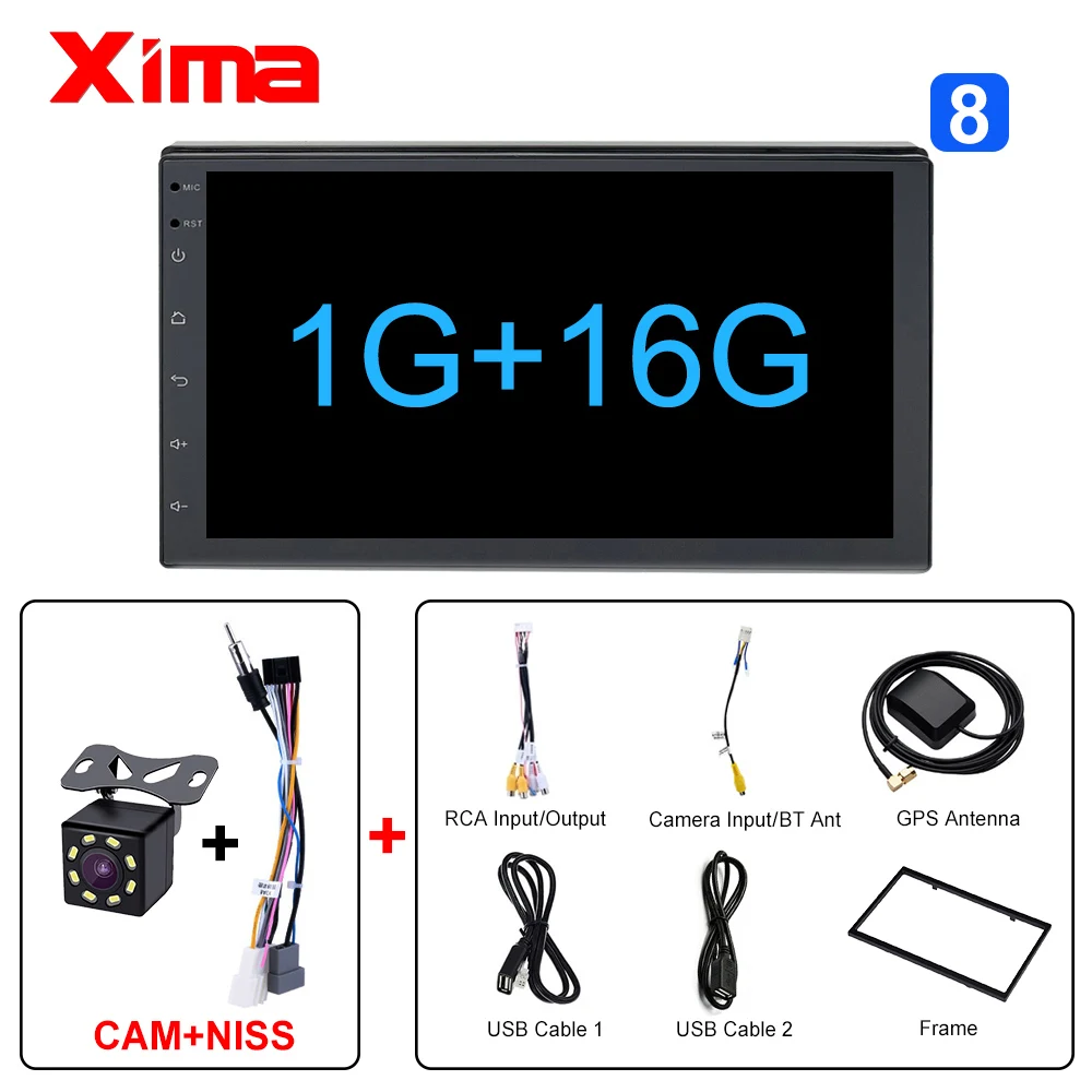 728-16-NISS-CAM XIMA Android9.0 2Din Car Radio Multimedia Player " Universal RAM2G GPS Navigation Audio Player For Nissan Toyota Hyundai Polo - Цвет: 728-16-NISS-CAM