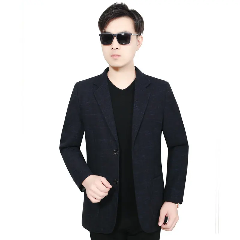 Осень зима Мужской приталенный Блейзер темно красный черный синий с зубчатым