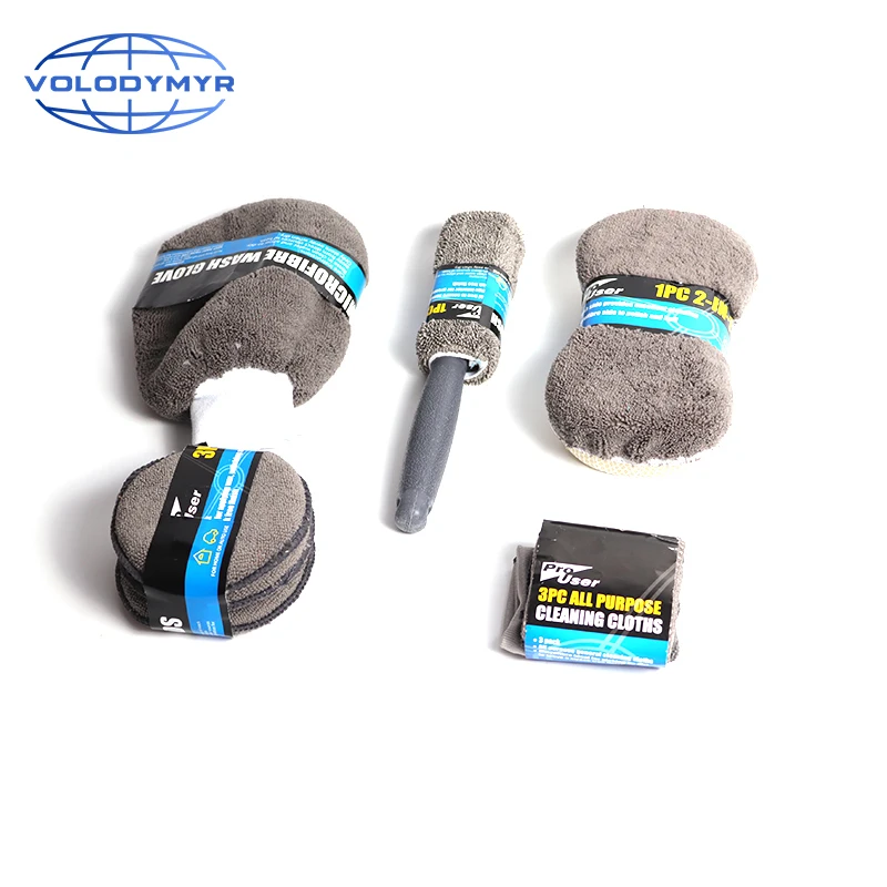 

Car Cleaning Tools 9cs Including Tire Brush Wheel Cleaner Wax Sponge Wash Mitt Microfiber Towel for Detailing Auto Care Carwash